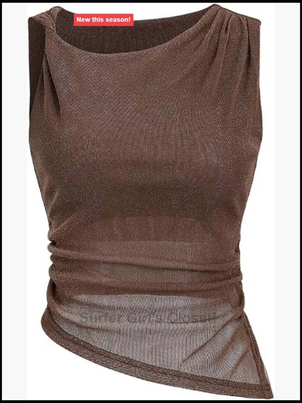 Ruched Glitter Asymmetrical Tank Top Sleeveless Party